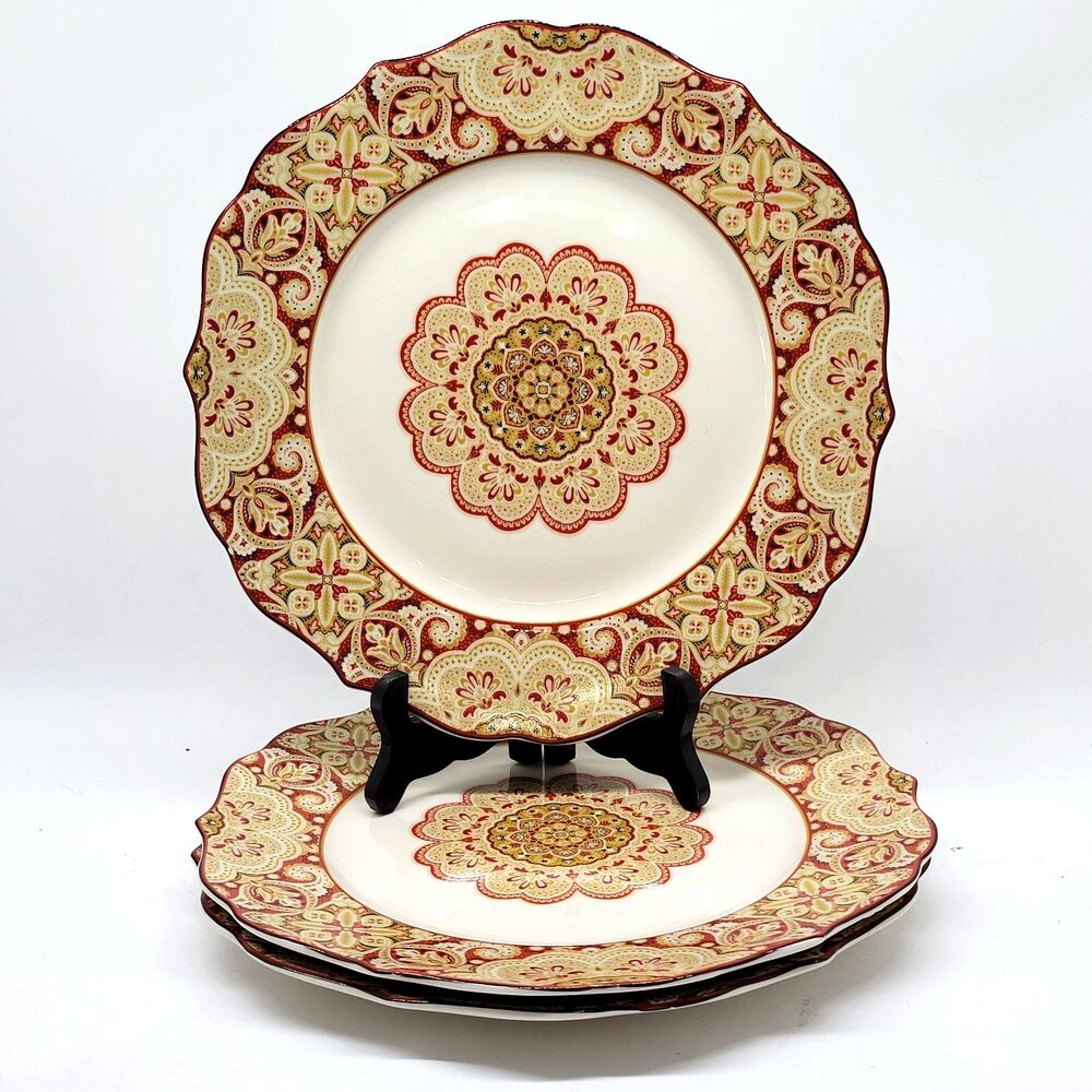 222 Fifth Lyria Saffron 10.5" Dinner Plates  Bundle of 3